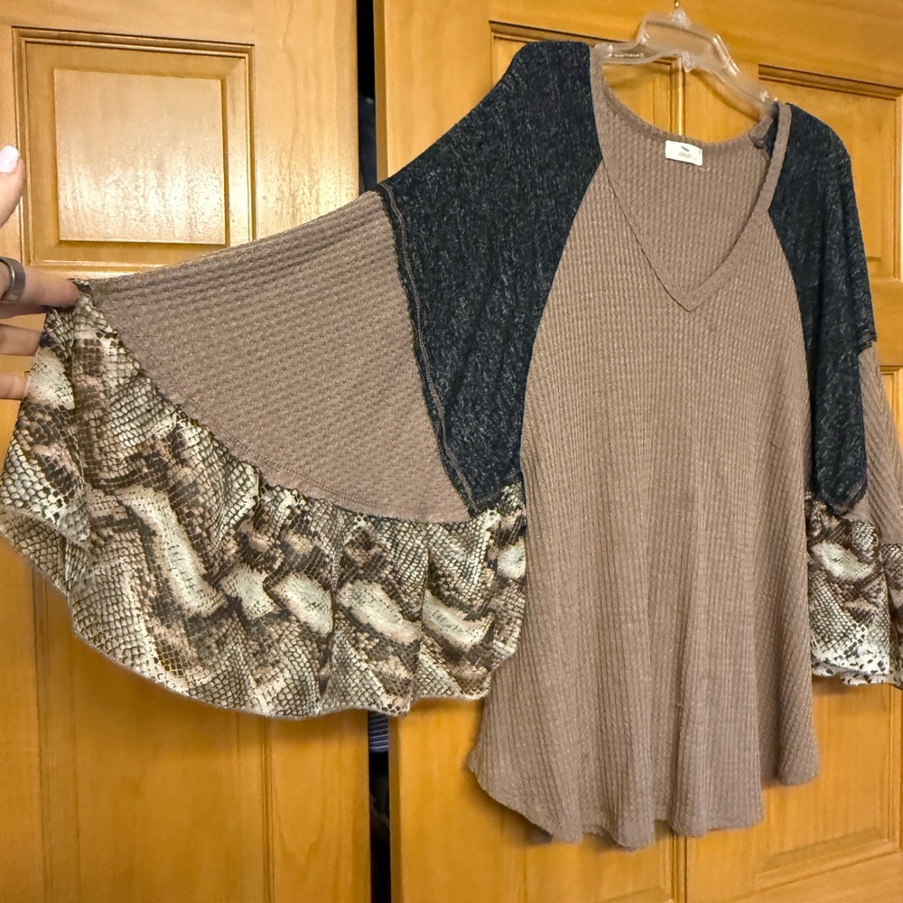 Hummingbird Brown and Black Long Sleeve Top